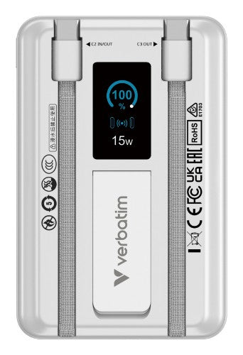 Verbatim Charge'n'Go 2C & Display Power Bank 10000 mAh Silver