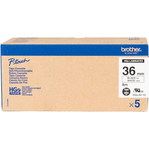Brother HGE-261V5 DirectLabel black on white Laminat 36mm x 8m Pack=5 for P-Touch RL 700 S/ 9500 PC/ 9700 PC/ 9800 PCN