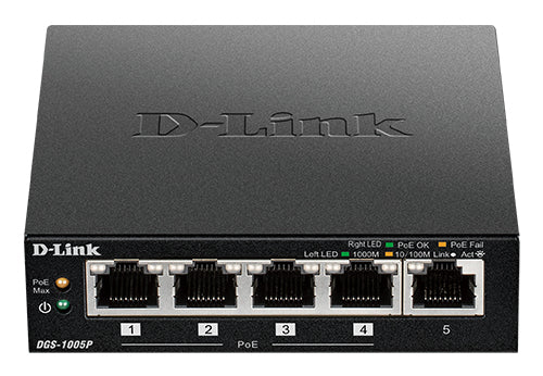 D-Link DGS-1005P/E network switch Unmanaged Gigabit Ethernet (10/100/1000) Power over Ethernet (PoE) Black