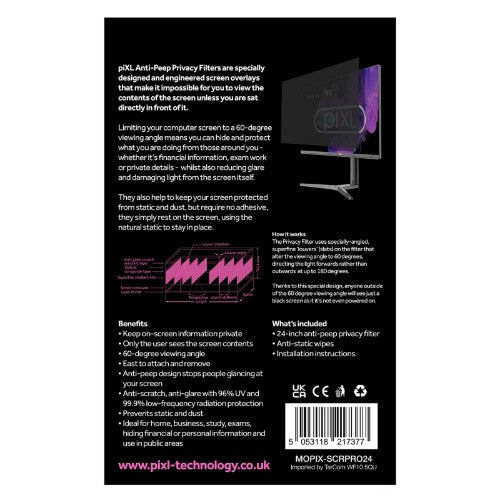 piXL 24-Inch Monitor Privacy Screen/ Privacy Filter, Anti-Glare, Anti-Peep, Anti-Static, Blackout