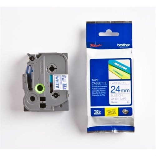 Brother TZE-253 DirectLabel blue on white Laminat 24mm x 8m for Brother P-Touch TZ 3.5-24mm/HSE/36mm/6-24mm/6-36mm