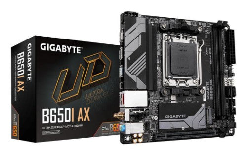 GIGABYTE B650I AX Motherboard - AMD Ryzen 9000 Series CPUs, 5+2+1 Phases VRM, up to 6400MHz DDR5 (OC), 1xPCIe 4.0 M.2, 2.5GbE LAN, WIFI 6E, USB 3.2 Gen 2