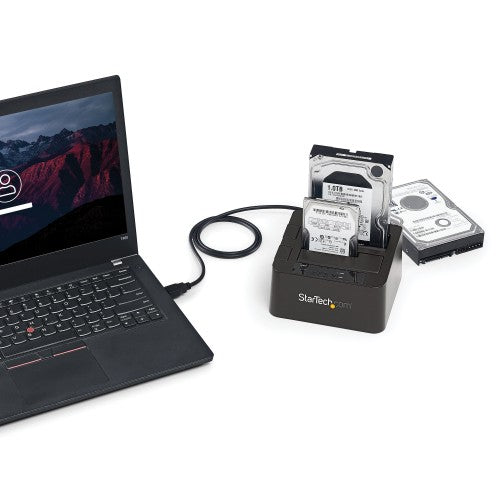 StarTech.com Dual-Bay USB 3.2 Gen 2 to SATA Hard Drive Docking Station, USB 10Gbps Hard Drive Dock, External 2.5/3.5" SATA I/II/III SSD/HDD Docking Station, Hot-Swap Hard Drive Bay, Top-Loading