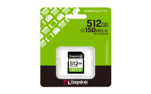Kingston Technology 512GB SDXC Canvas Select Plus Gen3 150MB/s C10 UHS-I U3 V30
