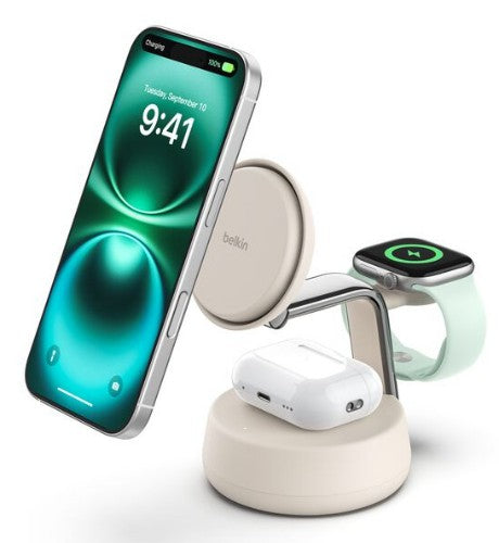 Belkin WIZ040MYSD mobile device charger Headphones, Smartphone Chrome, White USB Wireless charging Fast charging Indoor