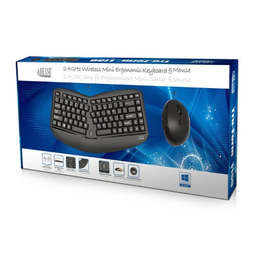 Adesso Tru-Form Media 1150 - Wireless Ergo Mini Keyboard & Mouse
