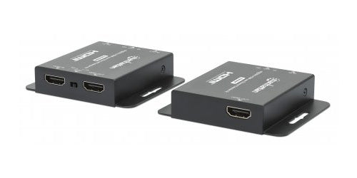 Manhattan 4K HDMI over Ethernet Extender Kit, Extends 4K@30Hz signal up to 40m or a 1080p@60Hz signal up to 70m with a single Cat6 Ethernet Cable, Transmitter and Receiver, Power over Cable (PoC), Black, Three Year Warranty