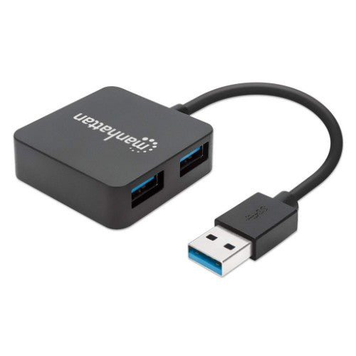 Manhattan USB-A 4-Port Hub, 4x USB-A Ports, 5 Gbps (USB 3.2 Gen1 aka USB 3.0), Bus Power, Fast charging x1 Port up to 0.9A or x4 Ports with power jack (not included), SuperSpeed USB, Black, Three Year Warranty, Equivalent to ST4300MINU3B