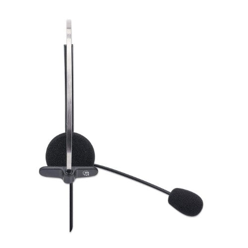 Manhattan Mono Over-Ear Headset (USB), Microphone Boom (padded), Polybag Packaging, Adjustable Headband, In-Line Volume Control, Ear Cushion, USB-A for both sound and mic use, cable 1.5m, Three Year Warranty
