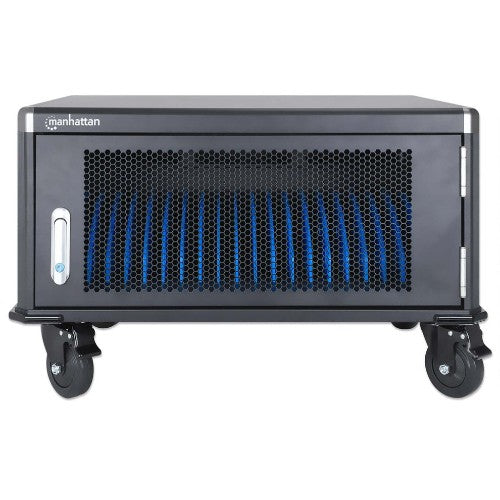 Manhattan Laptop Charging Cart/Trolley via AC Adapter (UK) 20-bay, Install device's AC Adapter (power cables) into unit, Suitable for ALL laptops (to 15.6"), iPads, MacBooks, Chromebooks, other portable devices, Bays 380x30x280mm, Cabinet, Lockable