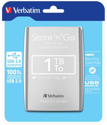 Verbatim Store 'n' Go USB 3.0 Portable Hard Drive 1TB Silver