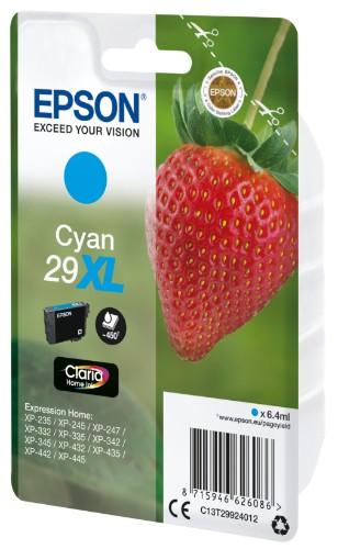 Epson C13T29924012/29XL Ink cartridge cyan high-capacity, 450 pages ISO/IEC 19752 6,4ml for Epson XP 235/335
