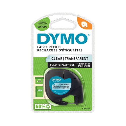 Dymo 12267/S0721530 DirectLabel-etikettes Polyester Transparent 12mm x 4m for Dymo LetraTag