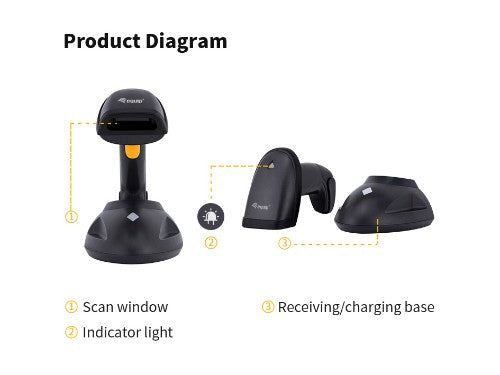 Equip Wireless 2D Barcode Scanner, Long Distance, with Stand