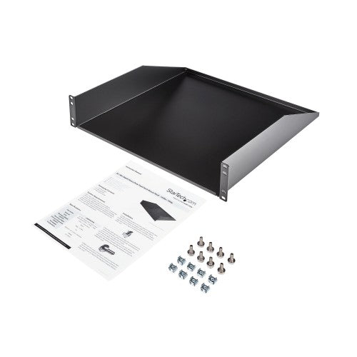 StarTech.com 2U Server Rack Shelf - Universal Rack Mount Cantilever Shelf for 19" Network Equipment Rack & Cabinet - Heavy Duty Steel – Weight Capacity 125lb/56kg - 18" Deep Tray, Black