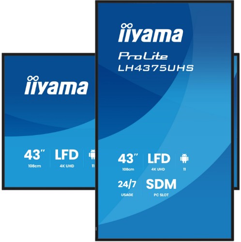 iiyama LH4375UHS-B2AG Signage Display Digital signage flat panel 108 cm (42.5") LCD Wi-Fi 500 cd/m² 4K Ultra HD Black Built-in processor Android 11 24/7