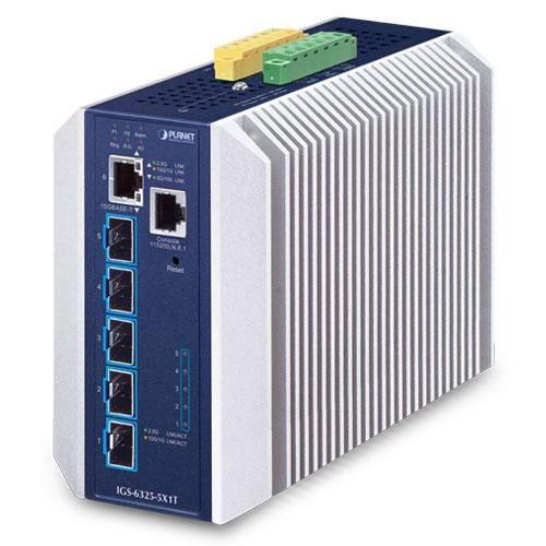 PLANET Industrial Layer 3 5-Port Managed L3 10G Ethernet (100/1000/10000) Aluminium, Blue