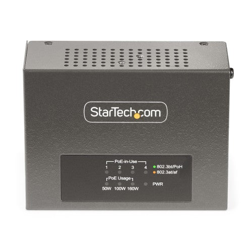 StarTech.com 4-Port Multi-Gigabit PoE++ Injector, 5/2.5/1G Ethernet (NBASE-T), PoE/PoE+/PoE++ (802.3af/802.3at/802.3bt), 160Watts Power Budget, Wall/DIN Rail Mountable, Unmanaged