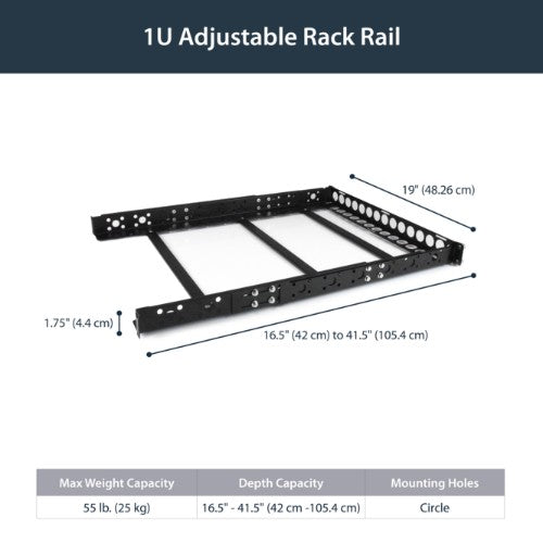 StarTech.com 1U Universal Server Rack Rails, Adjustable Depth Server Mounting Rails, 19inch Rack Mount Rails