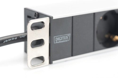 Digitus aluminum outlet strip, 8 safety outlets, 2 m supply safety plug