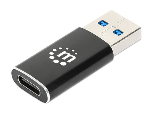 Manhattan USB-C to USB-A Adapter, Female to Male, 10 Gbps (USB 3.2 Gen2 aka USB 3.1), SuperSpeed+ USB, Black, Lifetime Warranty