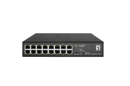 LevelOne Hilbert 10” 16-Port Gigabit Smart Lite Switch, 16 x Gigabit RJ45 (10/100/1000)