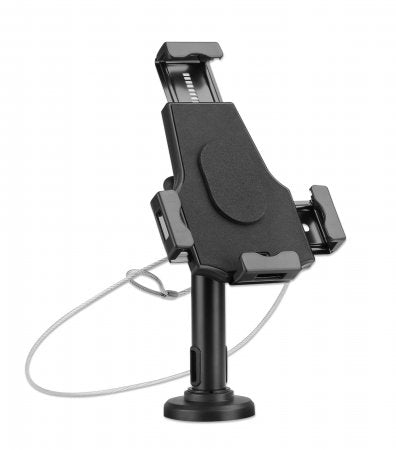 Manhattan iPad & Tablet Desk Stand, Lockable, Wall Mountable, Secure Anti-Theft, 7.9" to 10.5" tablets, 360° Rotation, +/- 70° Tilt, 330° Swivel, Black, Lifetime Warranty