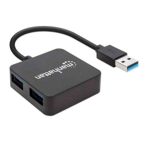 Manhattan USB-A 4-Port Hub, 4x USB-A Ports, 5 Gbps (USB 3.2 Gen1 aka USB 3.0), Bus Power, Fast charging x1 Port up to 0.9A or x4 Ports with power jack (not included), SuperSpeed USB, Black, Three Year Warranty, Equivalent to ST4300MINU3B