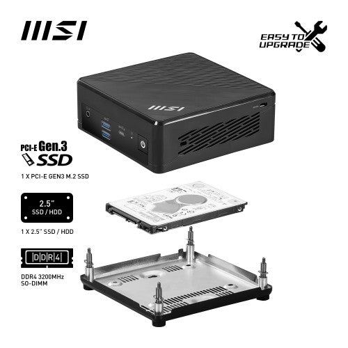 MSI Cubi N ADL Intel N200 Barebone, NUC, SFF, Mini Computer, HTPC, (NO RAM, NO Storage, NO OS), UHD Graphics/Type C/HDMI/DisplayPort/Dual LAN/WiFi 5/BT 5.1/VESA