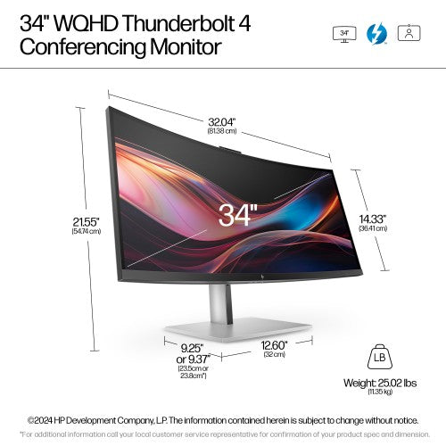 HP Series 7 Pro 34 inch WQHD Conferencing Monitor - 734pm PVC Free