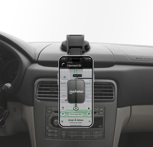 Manhattan Universal Car Dashboard Mount with Magnetic Phone Holder for Smartphones, Horizontal or Vertical Use, Black, Three Year Warranty