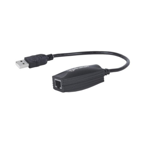 Manhattan USB-A Line Extender, for use with RJ45 network cable (not included), extends USB Device up to 60m, bus power, Cat5e/Cat6/Cat6A RJ45 network cables suitable, Black, Three Year Warranty