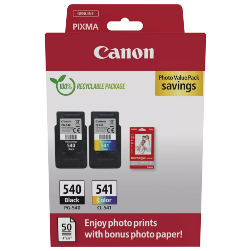 Canon 5225B013/PG-540+CL-541 Printhead cartridge multi pack black + color + Photopaper 50 sheet PVP 8ml/180pg + 8ml/180pg Pack=2 for Canon Pixma MG 2150/MX 370