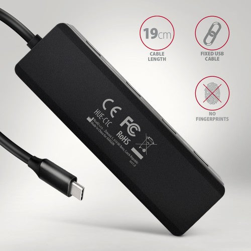 Axagon HUE-C1C 4x USB 5Gbps TRAVEL hub, USB-C power IN, 19cm USB-C cable