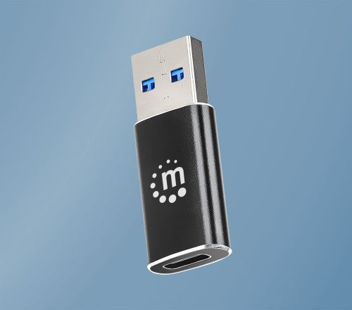 Manhattan USB-C to USB-A Adapter, Female to Male, 10 Gbps (USB 3.2 Gen2 aka USB 3.1), SuperSpeed+ USB, Black, Lifetime Warranty