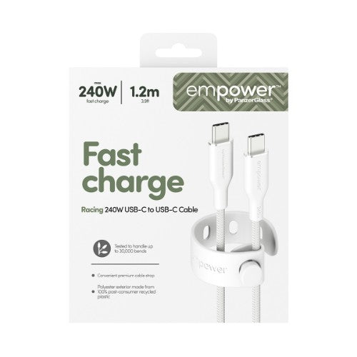 PanzerGlass empower™ by ® Racing 240W USB-C to USB-C Cable | USB 2.0 | 1.2M | Silver White
