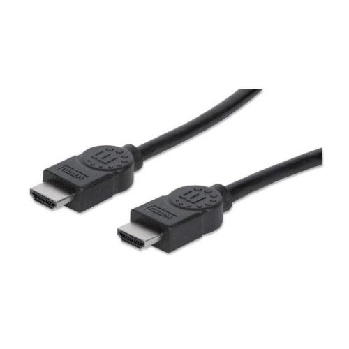 Manhattan HDMI Cable, 1080p@60Hz (High Speed), 10m, Male to Male, Black, Fully Shielded, Gold Plated Contacts, Lifetime Warranty