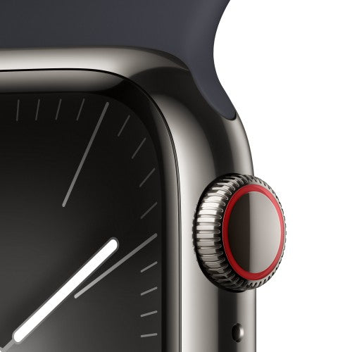 Apple Watch Series 9 GPS + Cellular 41mm Graphite Stainless Steel Case w/ Midnight Sport Band - S/M