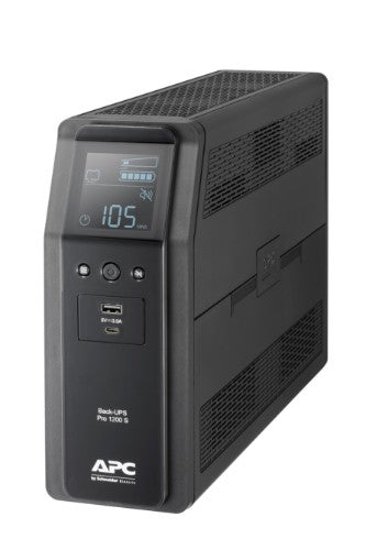 APC Back-UPS Pro, 1200VA/720W, Tower, 230V, 8x IEC C13 outlets, Sine Wave, AVR, USB Type A + C ports, LCD, User Replaceable Battery