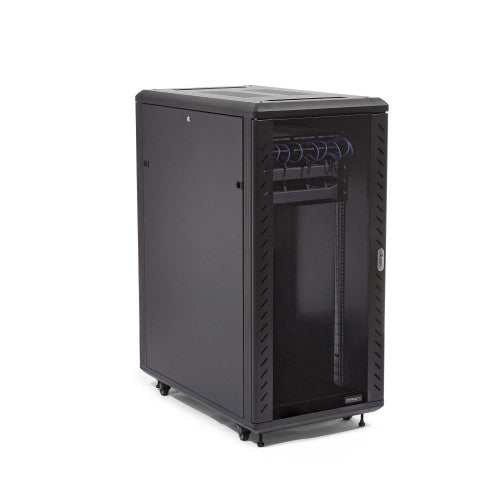 StarTech.com 4-Post 32U Server Rack Cabinet, Lockable 19" Data Rack Cabinet for Computer / AV / IT Equipment, Office / Home Network Rack with Casters & Adjustable Mounting Rails