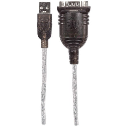 Manhattan USB-A to Serial Converter cable, 45cm, Male to Male, Serial/RS232/COM/DB9, Prolific PL-2303RA Chip, Black/Silver cable, Three Year Warranty, Equivalent to ICUSB232V2.