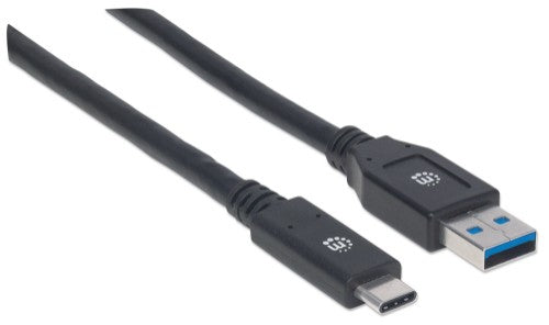Manhattan USB-C to USB-A Cable, 3m, Male to Male, 5 Gbps (USB 3.2 Gen1 aka USB 3.0), 3A (fast charging), SuperSpeed USB, Black, Lifetime Warranty