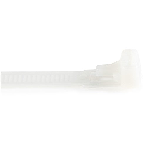 StarTech.com 8"(20cm) Reusable Cable Ties - 1/4"(7mm) wide, 1-7/8"(50mm) Bundle Dia. 50lb(22kg) Tensile Strength, Releasable Nylon Ties, Indoor/Outdoor, 94V-2/UL Listed, 100 Pack - White