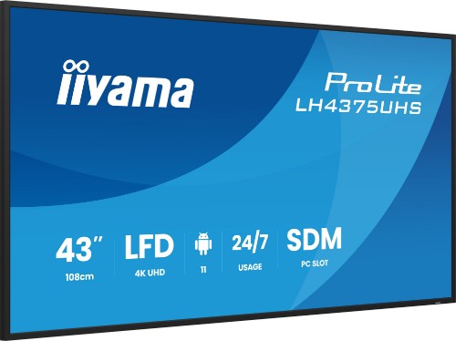 iiyama LH4375UHS-B2AG Signage Display Digital signage flat panel 108 cm (42.5") LCD Wi-Fi 500 cd/m² 4K Ultra HD Black Built-in processor Android 11 24/7