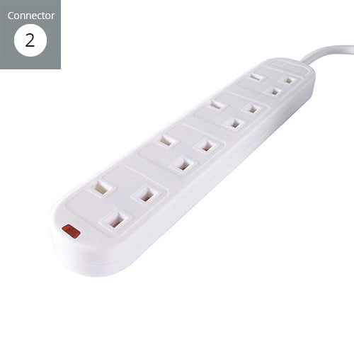 connektgear 5m 4 Way Surge Protected Power Extension Block - UK Plug to 4 x UK Sockets - White