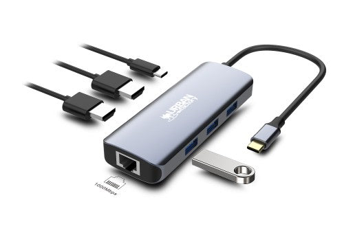 Urban Factory HUBEE 7 IN 1 : HUB USB-C WITH 3 USB-A / 2 HDMI 4K / 1 RJ45 ET 1 USB-C 100W PD