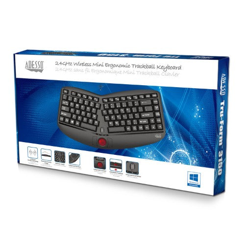 Adesso Tru-Form Media 3150 - 2.4 GHz Wireless Ergo Trackball Keyboard