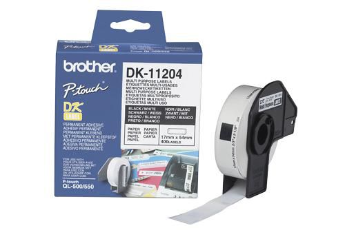 Brother DK-11204 DirectLabel Etikettes 17mm x 54mm 400 for Brother P-Touch QL/700/800/QL 12-102mm/QL 12-103.6mm