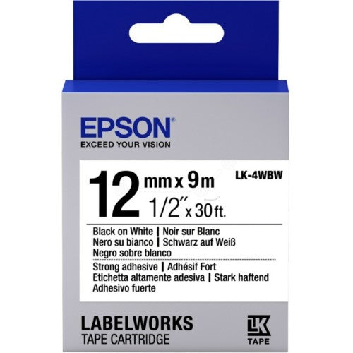 Epson C53S654016/LK-4WBW Ribbon black on white extra adhesive 12mm x 9m for Epson LabelWorks 4-18mm/36mm/6-12mm/6-18mm/6-24mm