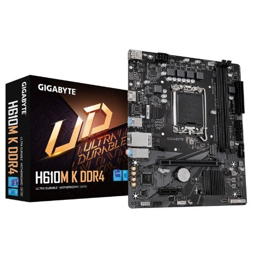 GIGABYTE H610M K DDR4 Motherboard - Supports Intel Core 14th Gen CPUs, 3+1+1 Phases Hybrid Power Design, up to 3200MHz DDR4, 1xPCIe 3.0 M.2, GbE LAN, USB 3.2 Gen 1